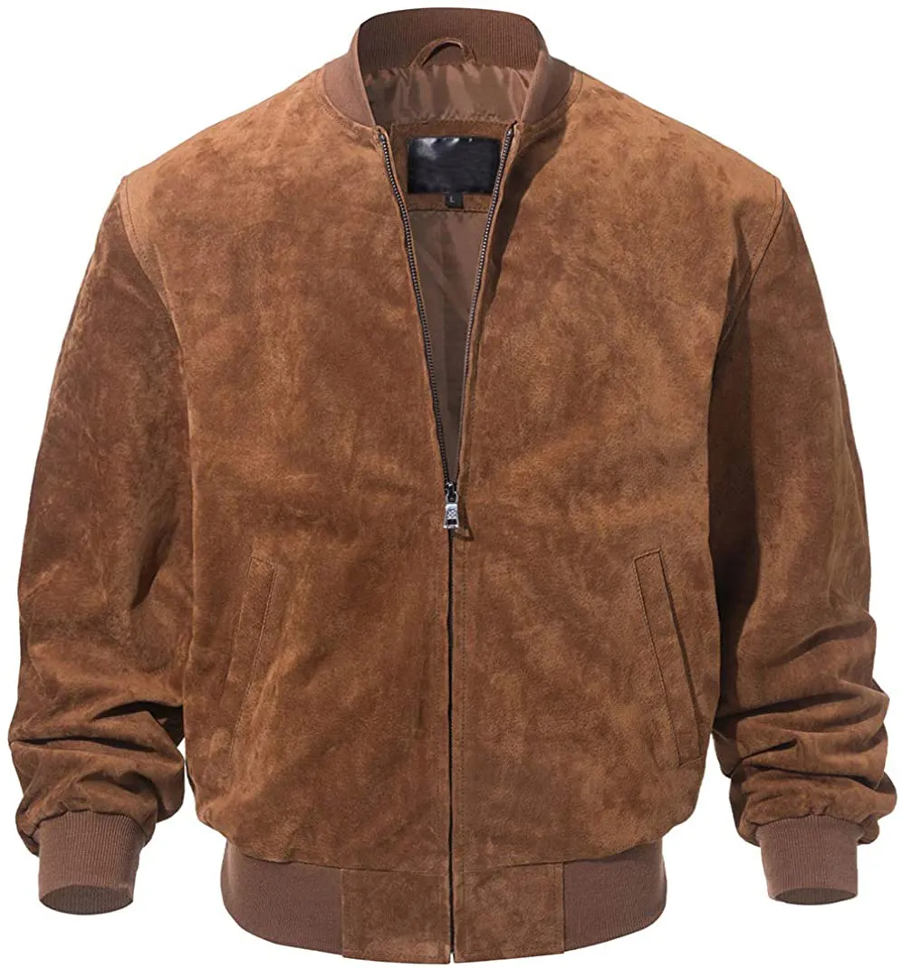 2021 Men's Leather Baseball Bomber Jacket Vintage Suede Jacket