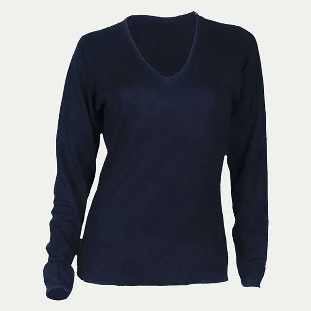 Sustainable Ladies Pullover 12gg Black Knitwear Thin Deep V Neck Women 100% Pure Cashmere Sweater