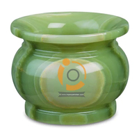 Urne Vase Moderne en Onyx Vert Naturel Poli, Calcite et Marbre, Sculptée à la Main, Décoration de Table, Garantie à Vie, Motif Graphique
