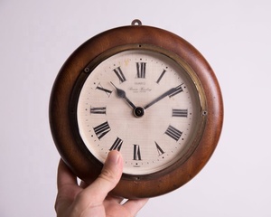 Round Wooden <b>Mechanical</b> Wall <b>Clock</b> With Roman Numerals Analog Traditional Style For Living Room - Product Image 2