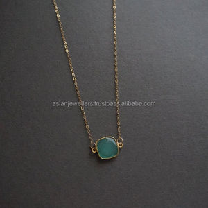 Collar de Plata de Ley 925 hecho a mano con colgante de piedras preciosas de Calcedonia Aqua Vermeil colgantes finos y dijes - Product Image 1