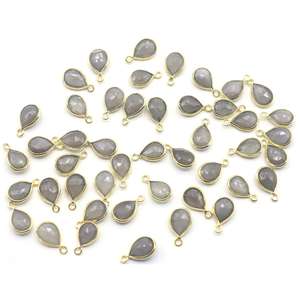 Piedra lunar gris con forma de pera, bisel de Plata de Ley 925, colgante chapado en oro, fabricación de joyas hechas a mano - Product Image 2