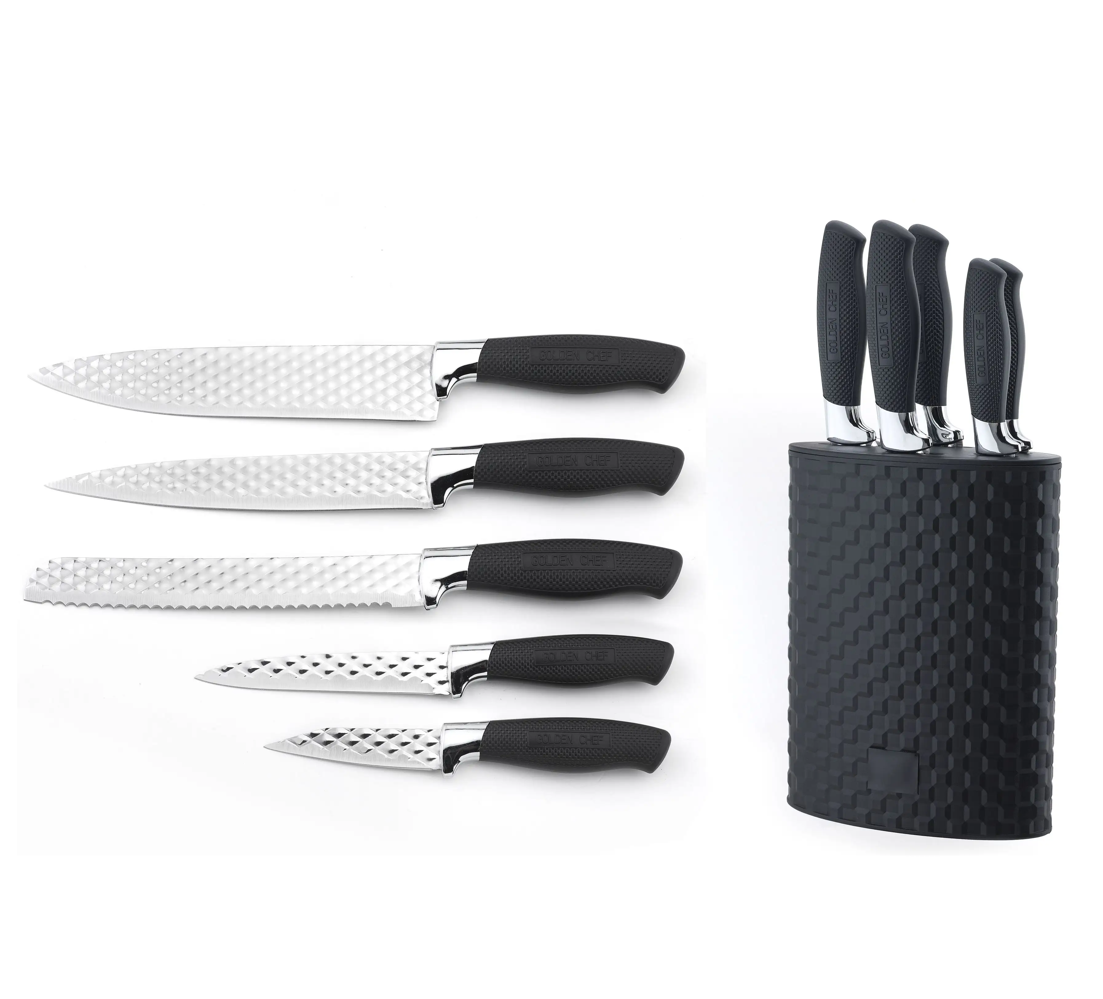 Yanjiang factory Knife Set of 6, diamond embossed stainless steel blade durable quality chef knife with PP storage