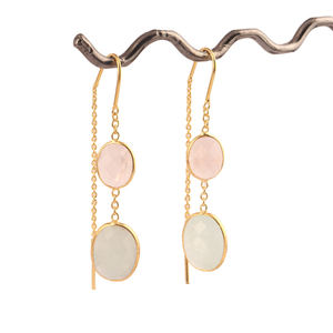 Natural Stone Faceted Rose Quartz & Aquamarine Sui Dhaga <b>Earring</b> Gold/<b>silver</b> Plated Customized Hanging <b>Chain</b> Drop Dangle <b>Earring</b> - Product Image 5