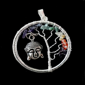 <b>Buddha</b> Metal Pendent Seven Chakra Gemstone Chips - Product Image 1