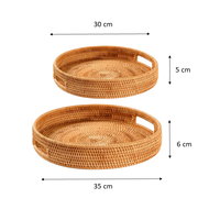 Ensemble de deux plateaux en rotin Vgreenart, forme ronde, style rustique, faits à la main avec poignées, taille et forme personnalisées, couleur naturelle