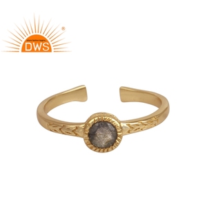 Round Cut Labradorite Gemstone <b>Ring</b> 925 Sterling Gold Plated <b>Silver</b> <b>Statement</b> <b>Ring</b> Jewelry Wholesaler - Product Image 1