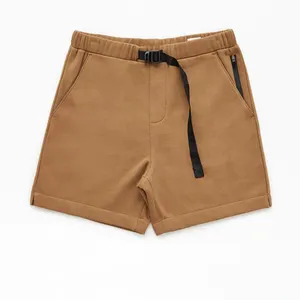 Мужские однотонные боковые карманы свободного кроя тяжелые хлопковые коричневые флисовые шорты с поясом для волейбола