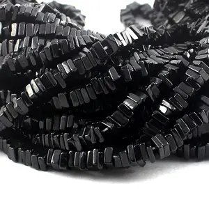 独家优质黑色尖晶石方形黑石切割珠3-4毫米约16英寸股松散珠珠宝制作宝石