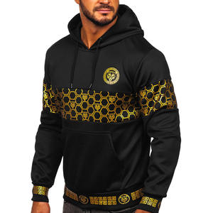 Sudadera con capucha y sudaderas con estampado negro y dorado personalizado para hombre Material de algodón de poliéster de invierno - Product Image 1