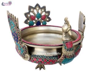 Support de vase à fleurs en laiton Nirmala Handicrafts, design paon URLI, objet décoratif, cadeau artisanal du Rajasthan - Product Image 3