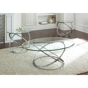 โต๊ะเฟอร์นิเจอร์โลหะสุดสร้างสรรค์พร้อมกระจกด้านบนสำหรับห้องนั่งเล่นโรงแรมร้านอาหารสีเงินตกแต่งรูปวงรีตรงกลางและโต๊ะด้านข้าง - Product Image 2