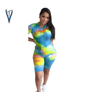 Custom Women Summer Trackuits Polyester Quick Dry Breathable Casual Rib <b>Tie</b> <b>Dye</b> Print Heat Transfer Logo Design Tersica Midi - Product Image 1