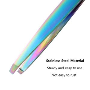 Pinzas para cejas de acero inoxidable y metal grueso de colores personalizados al por mayor con punta inclinada, pinzas para cejas Kaneka con logotipo privado - Product Image 3