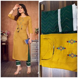 Kurti Pant Tesla Rayon สำหรับงานปัก,Top ผ้า Pent ผ้าทอทำจากผ้าฝ้ายพิมพ์ลายฟอยล์และลูกไม้สำหรับงานสตรี - Product Image 5