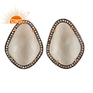 น่ารักมูนสโตนแฟนซีรูปร่างสตั๊ดต่างหูผู้ค้าส่ง18พันชุบทองผู้หญิงผู้ผลิตต่างหู925เครื่องประดับเงิน - Product Image 1