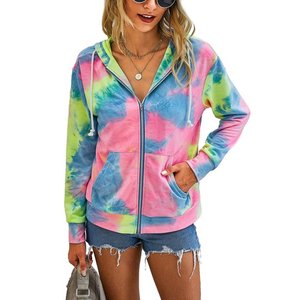 Sudadera con capucha Tie-Dye, Tops ligeros y finos, sudadera con cremallera - Product Image 3
