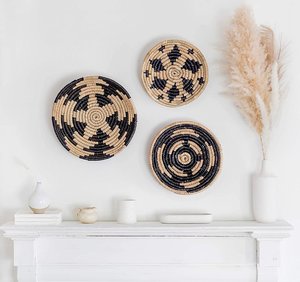 Wicker <b>Wall</b> Decor Set of 3 Oversized Woven Seagrass <b>Wall</b> Plaques, Unique <b>Wall</b> <b>Art</b> for a Bedroom, Living Room - Product Image 1