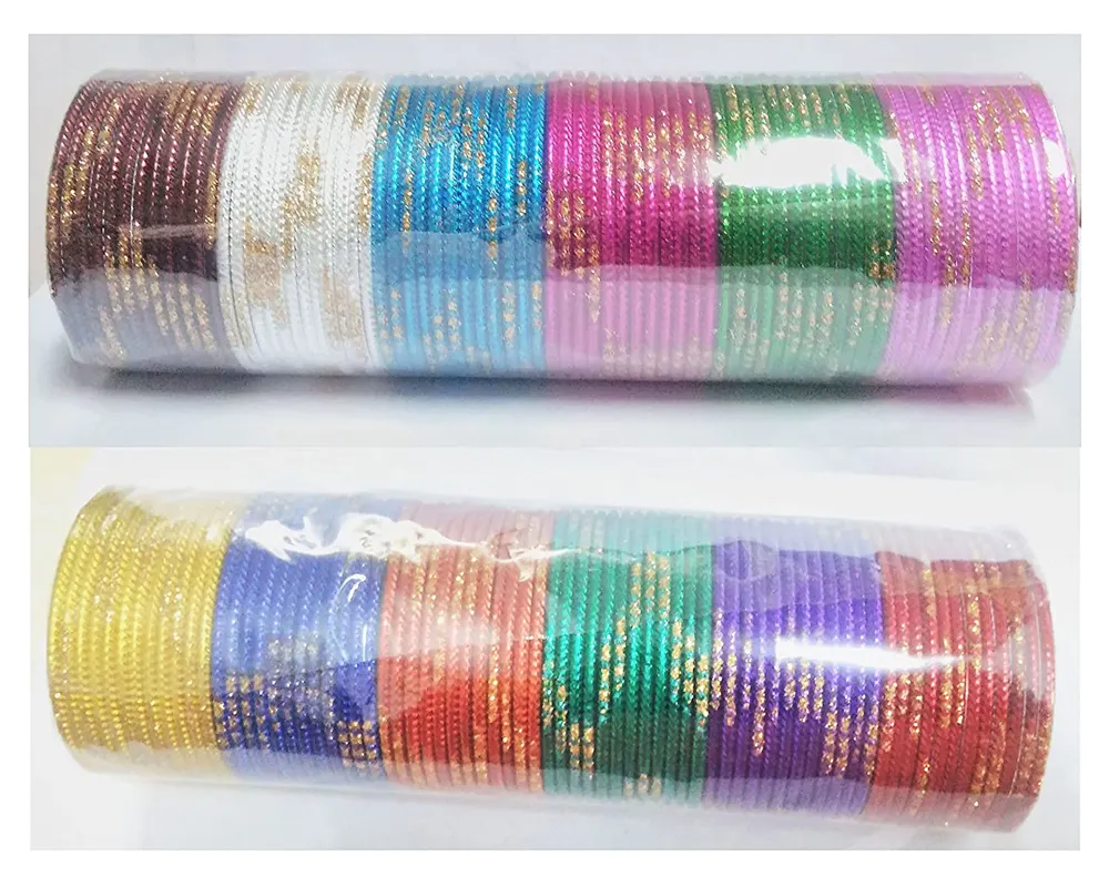 הודי המפלגה ללבוש צמידי בשלל צבעים 72 צמידי (6 צבעים רב x 12 צמידי) עבור נשים אתני מסורתי תכשיטי (2