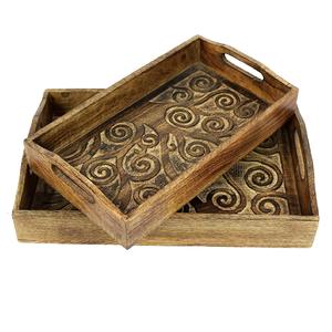 Plateau de service en bois vintage fait à la main personnalisé plateau de service forme rectangle nouveau plat de service en bois vente en gros - Product Image 4