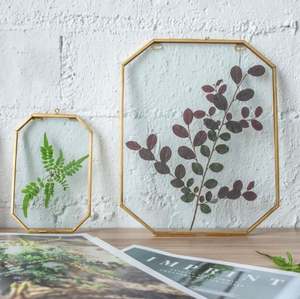 Cadre photo octogonal en métal doré avec couvercle en verre épais et bien poli, parfait pour la décoration intérieure et l'affichage - Product Image 3