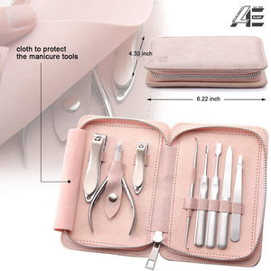 <b>PINK</b> Manicure Set 8 in 1 Professional LA ELAHI Nail Clipper Stainless Steel Pedicure <b>Tools</b> Portable Leather KIT - Product Image 4