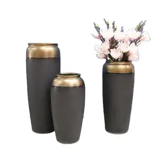 Conjunto de vaso de cerâmica para casa, jarrones de cerâmica al por macho, kit de vasos secos com boca de ouro