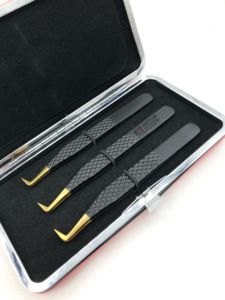 แหนบต่อขนตาสแตนเลสปลายเพชรเคลือบผงสีดำ90องศาเครื่องมือความงามที่จับเพชร - Product Image 5