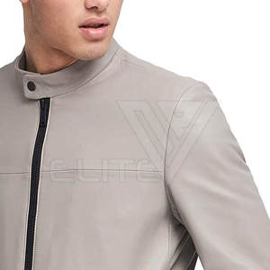 แจ็กเก็ตหนังหนาสำหรับผู้ชาย, เสื้อบอมเบอร์ลำลองแฟชั่นทรงยาวคอตั้งและผ้าแคนวาส - Product Image 6