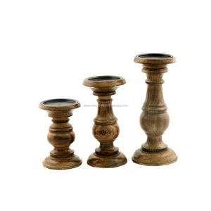 Ensemble de 3 bougeoirs en bois de mangue faits à la main, de luxe, sur mesure, en gros, provenant d'un fournisseur indien - Product Image 4