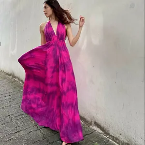 New Arrival Handmade Tie Dye Long Oversized Resort Wear Backless Long Maxi Dress