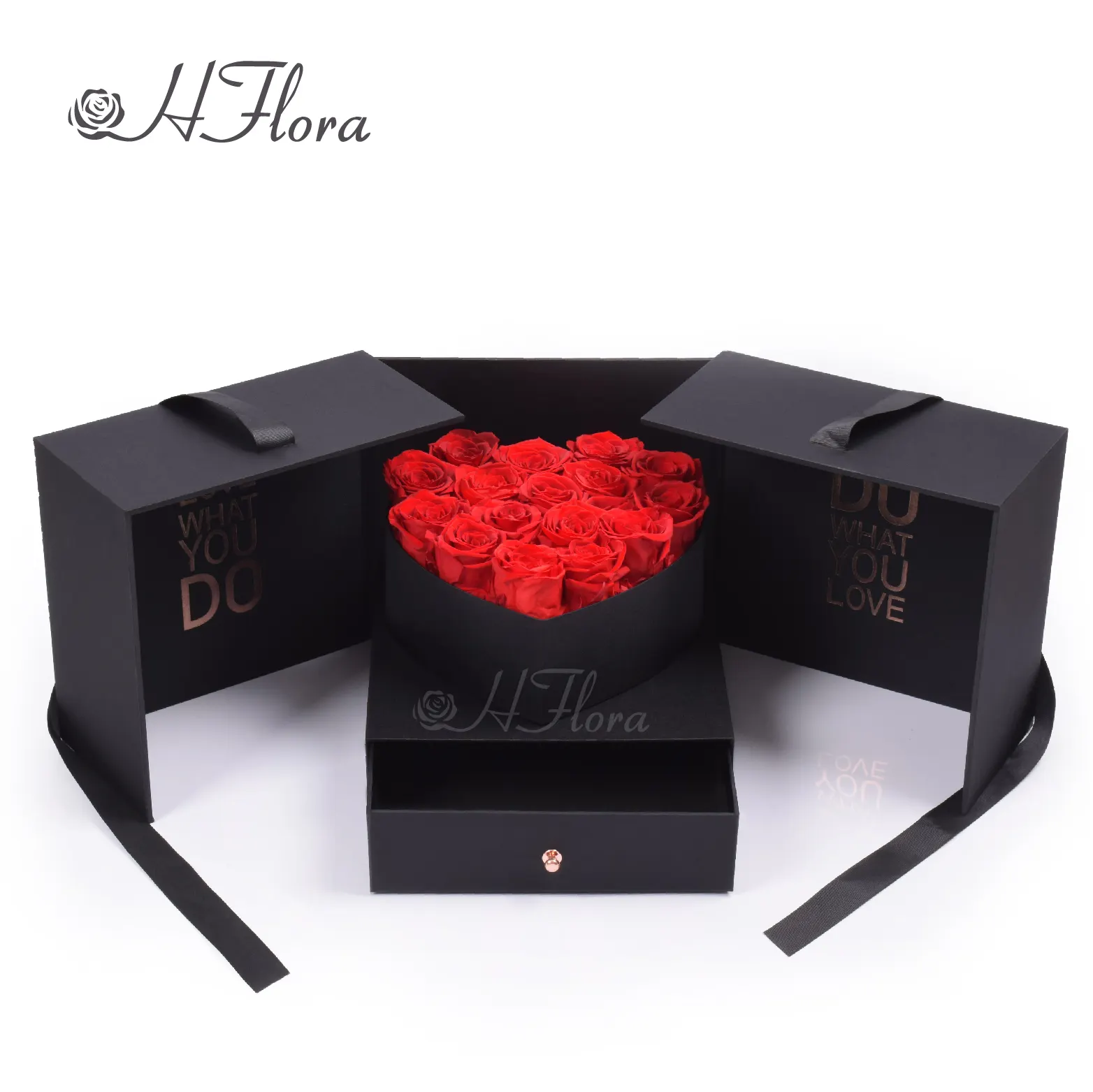 HFloral 19pcs Valentine Gifts Forever Immortal Everlasting Decorative Real Touch Flowers Long Life Eternal Preserved Rose in Box
