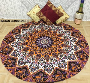 Ombre Star Mandala Flor naranja Algodón suave Arte étnico Roundie Colgante de pared Consignatarios indios Decoración para el hogar Sarga suave tejida - Product Image 6