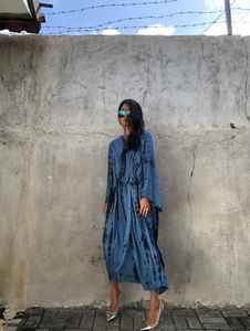 Kaftan en coton colorant à la main, manches courtes, col en v, coupe ample, confortable pour femmes, nouveauté 2022 - Product Image 6