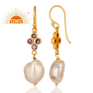 18พันทองชุบเงินตะขอต่างหูเครื่องประดับผู้ค้าส่งอเมทิสต์และมุกพลอยต่างหูเครื่องประดับผู้ผลิต - Product Image 3