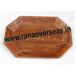 Octagonal Shape With <b>Carved</b> Design <b>Wooden</b> Kitchen Table Decor Serving Tray in Bronze Color - Product Image 2