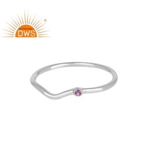 Vente en gros de bague en argent améthyste, ensemble de bijoux ronds naturels faits à la main et martelés à la main, vente en gros, 925 - Product Image 1