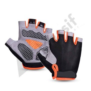 Gants de cyclisme unisexes en cuir véritable, demi-doigts, respirants, antidérapants, doux et confortables, style avec motif de ceinture, les plus vendus - Product Image 1
