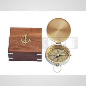 Boussole à ailettes nautique en laiton antique de qualité supérieure avec boîte en bois, instrument de navigation marine vintage, cadeau de mariage, de remise de diplôme, décoration - Product Image 3