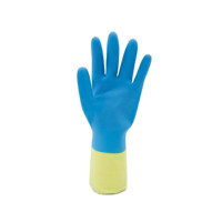 Nastah 100% Malaysian Made Blue Over Yellow Guantes de seguridad de látex para el hogar para el manejo de materiales de reciclaje de desechos y desechos