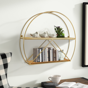 Stylish <b>Wall</b> <b>Shelves</b> <b>for</b> Home Furniture Metal Antique Industrial Mounted <b>Wall</b> <b>Shelves</b> <b>Wall</b> Rings Dual Panel Golden Metal <b>Shelves</b> - Product Image 2