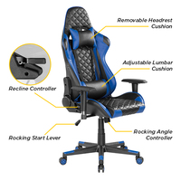 Chaise de jeu en cuir PU matelassée diamantée CH06-22 avec appui-tête et soutien lombaire, chaise de bureau pivotante en cuir en gros