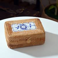 Boîte à bijoux multifonctionnelle en rotin tressé de style chinois traditionnel Bao Minh, petite capacité, boîte à thé, organisateur de bureau en céramique