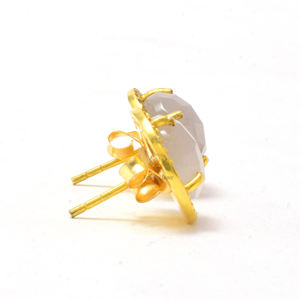 Pendientes de plata de ley 925 con Circonia cúbica para mujer, aretes de tuerca de cuarzo Monalisa blanco Natural chapado en oro de 18k, para boda, proveedores al por mayor - Product Image 4