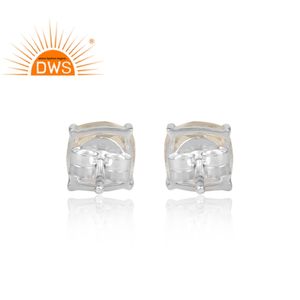 Pendientes de plata de primera ley y Gema de cuarzo para mujer, aretes pequeños, plata esterlina 925, cristal Natural, cierre de tipo tuerca - Product Image 4