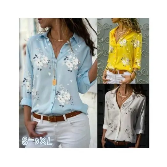 2020 cheap autumn plus size shirts blouse viscose leopard floral print ladies blouses and tops long sleeve v neck women