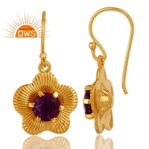 925 argent Sterling naturel améthyste pierre précieuse conception florale balancent boucle d'oreille bijoux pour femmes cadeau pour elle - Product Image 2