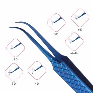 Pinzas de Punta curvada para extensiones de pestañas, pinzas de Punta curvada con diseño de corte de diamante, Punta curva de punta de aguja, color azul, Etiqueta Privada - Product Image 3