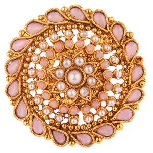 Joyería India para mujer, anillos grandes ajustables, cristal antiguo chapado en oro tradicional, Perla de imitación Kundan, rosa claro