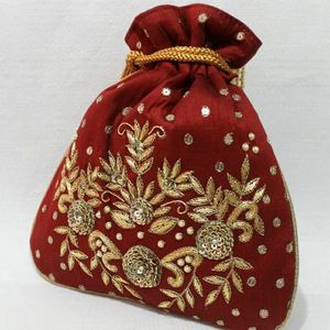 ELEGANT & BEAUTIFUL -POTLI--BAGS WITH--ELEGANT-EMBELLISHED WITH ZARDOZI FOR WORK-PARTY & <b>WEDDING</b>---2021. - Product Image 1
